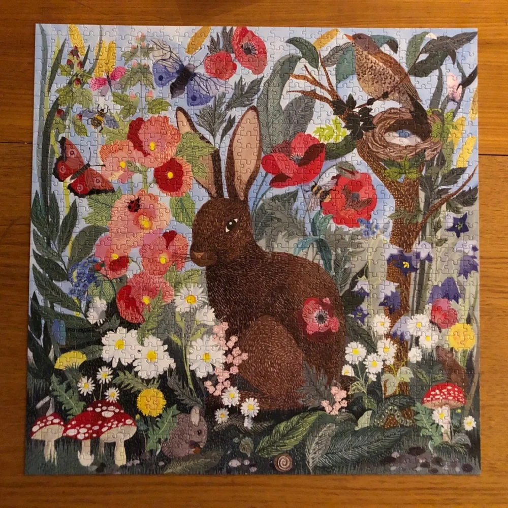 Eeboo Poppy Bunny 1000 Piece Floral Rabbit Jigsaw Puzzle Spring Illustration - Picture 3 of 4